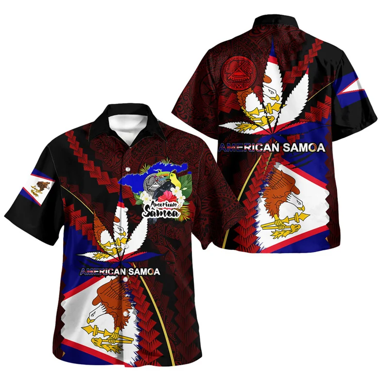 

New Summer 3D American Samoa National Flag Printing Shirts For Men Samoa Coat Of Arm Graphic Short Sleeves Clothing Harajuku Top