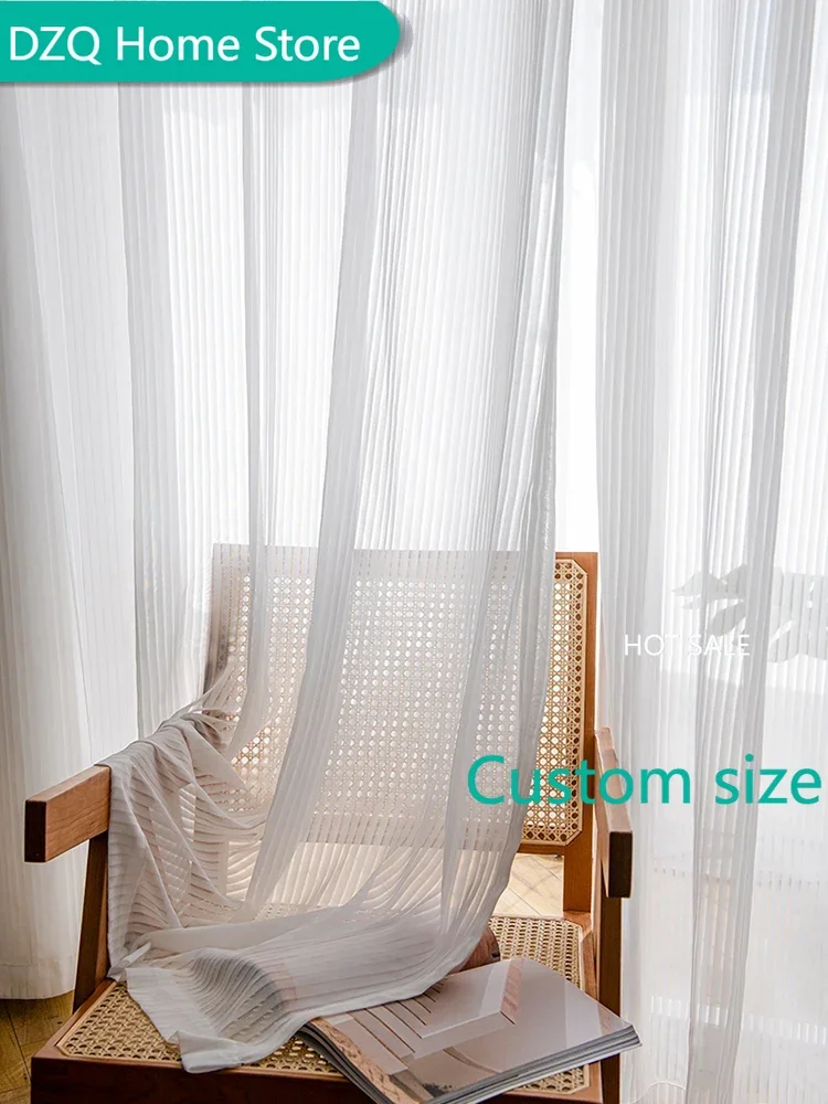 

Blinds Style Transparent White Tulle Curtains For Living Room Striped Vertical Veil Fashion Sheer Curtain Home Decor Custom Size