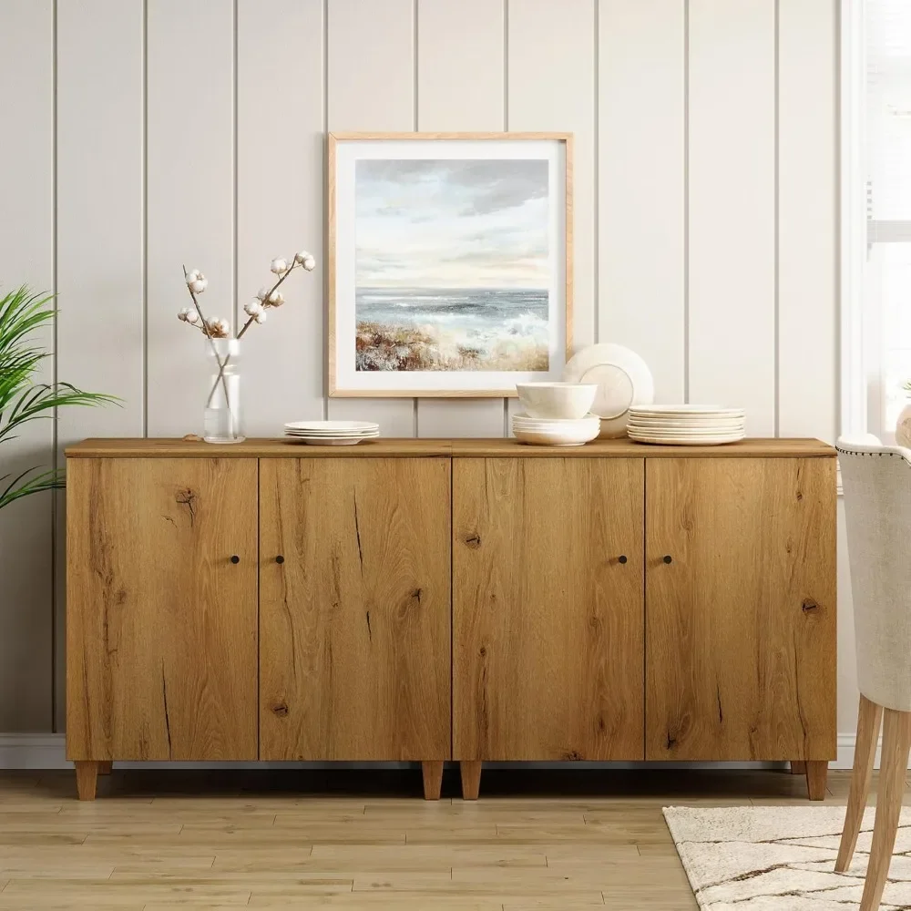 WAMPAT Aparadores Gabinetes Buffet, gabinetes de almacenamiento de credenza de madera de 70,8" de ancho con 4 puertas, juego de 2 acentos de cocina modernos