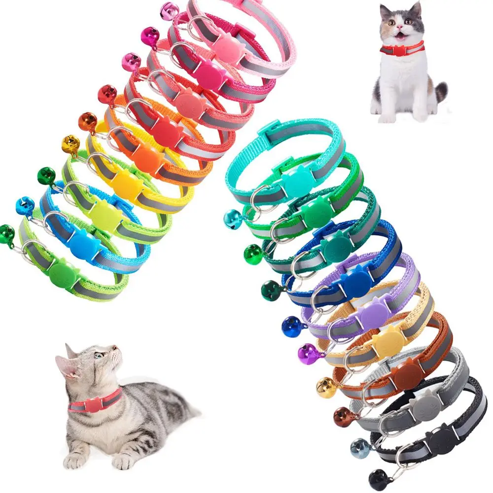 Options 1 pcs Reflective Cat Head Pattern Adjustable Size Nylon Buckles Cat Collar Kitten Decor Cat Neck Strap Pet Accessories