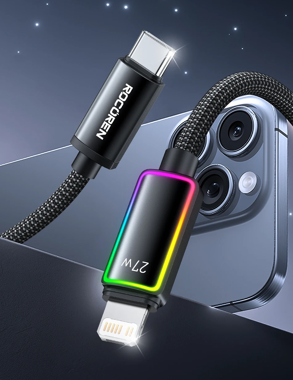 Rocoren PD 27 W USB-C-Beleuchtungsdatenkabel für iPhone 14 13 12 11 Pro Max Schnellladung 2,4 A USB2.0-Datenkabel für iPad Pro Wire – Detail 2