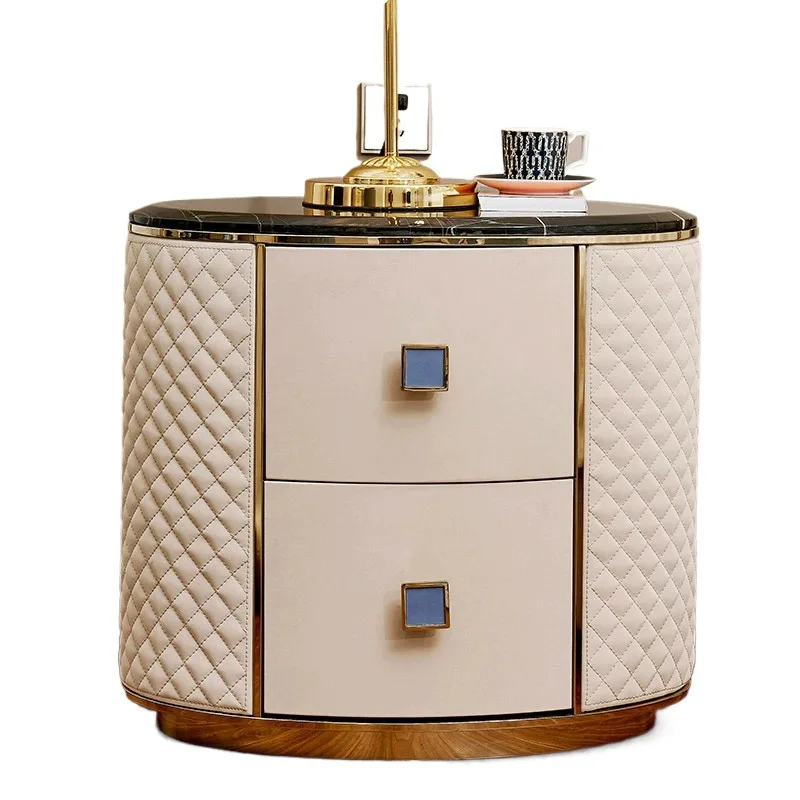 

Postmodern light luxury stainless steel marble bedside table bedroom