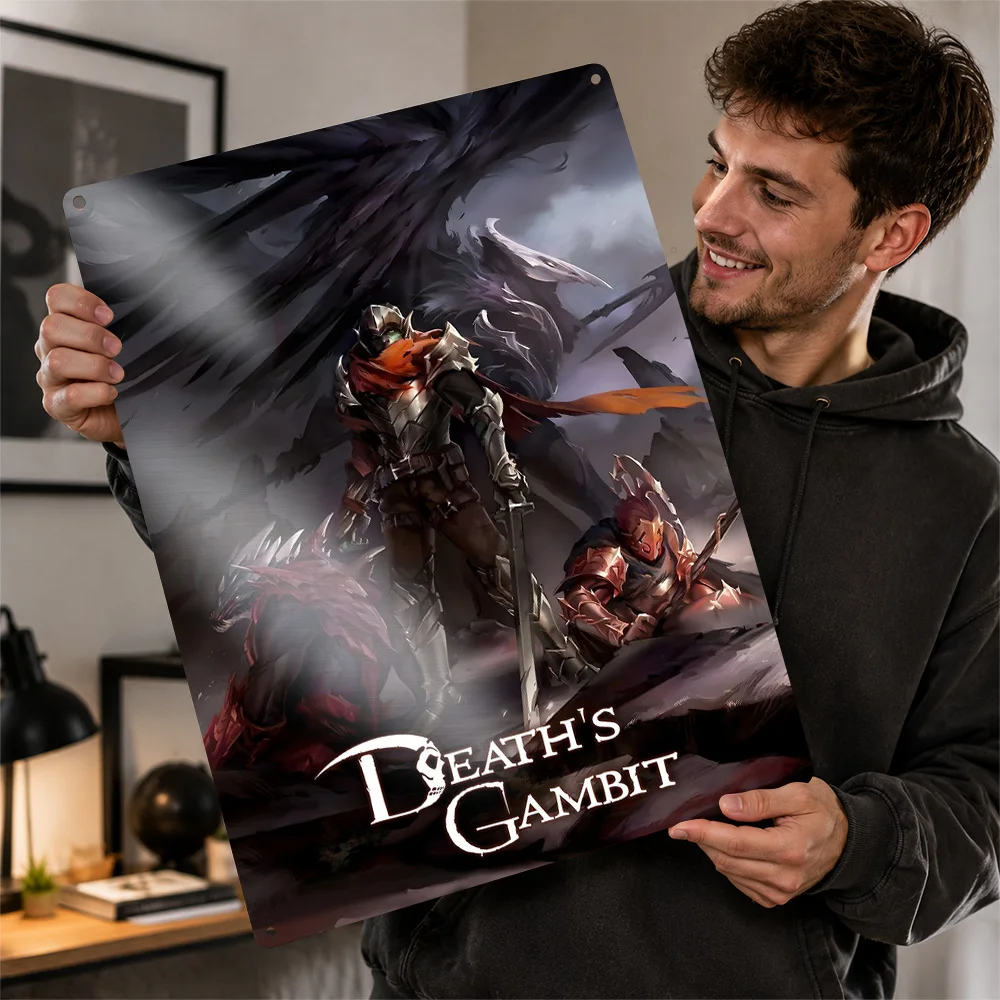 Death's Gambit Afterlife Boss Battle Printed Poster Customized Metal Sign Dark Realm Style Wall Art Made To Suit Collector Den