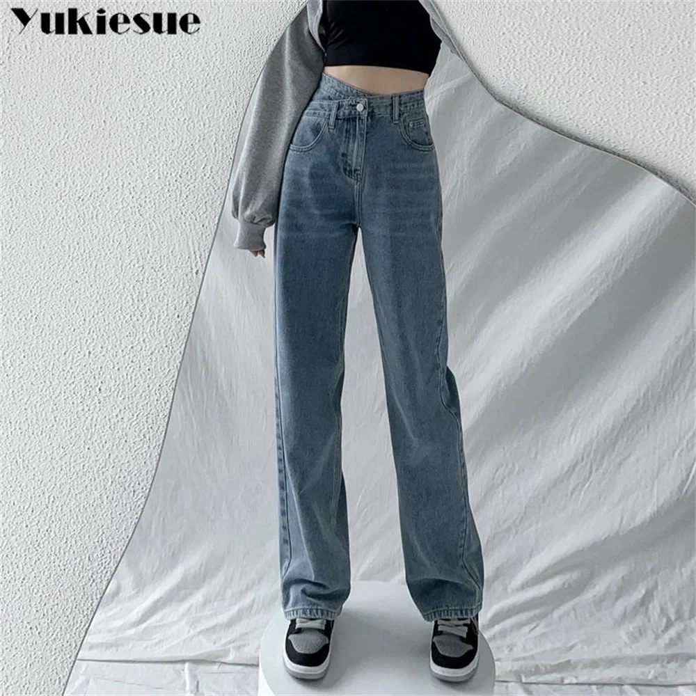 

2022 womens straight high waist aesthetic punk Women's Wide leg jeans baggy woman denim capris Pants jean mom jeans trousers