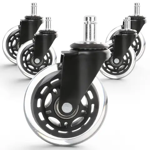 Office Chair Wheels Replacement Rubber Chair Casters for Hardwood Floors and Carpet, Set of 5, Heavy Duty Casters for Chairs