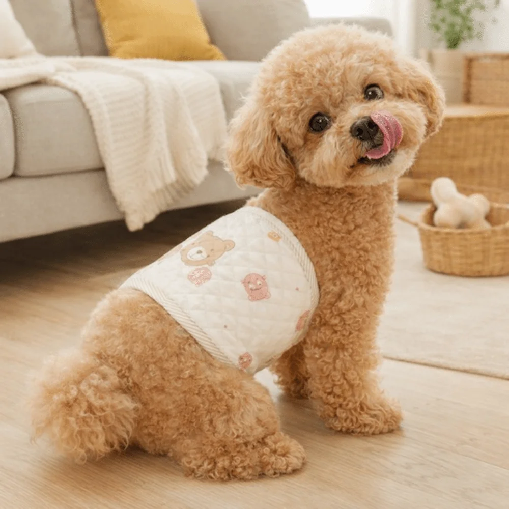 Adjustable Pet Dog Diaper Leak Proof Breathable Pet Physiological Pant Cartoon Bear Pattern Pet Sanitary Pants Pet Cat