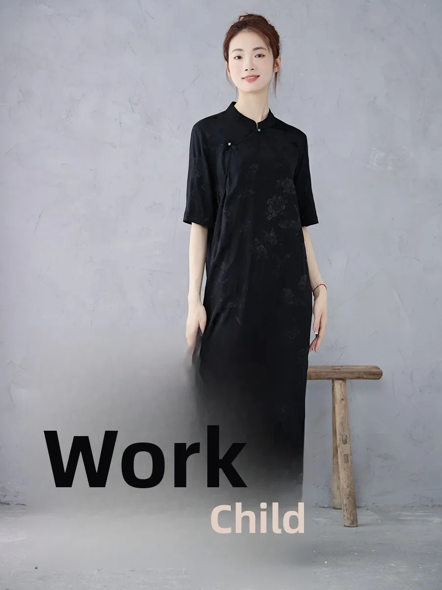 

Ele ort-Sved Evening Dr Bla Pure Color Brand New Chinese Sle Retro Women's Faionable Slanted Collar