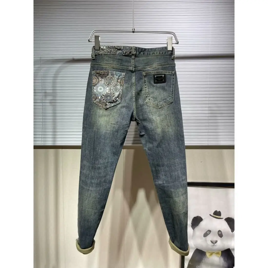 Jeans jeans casual masculino, calça justa, patchwork, moda de luxo coreana, lavada, magra, primavera, nova, outono, 2022