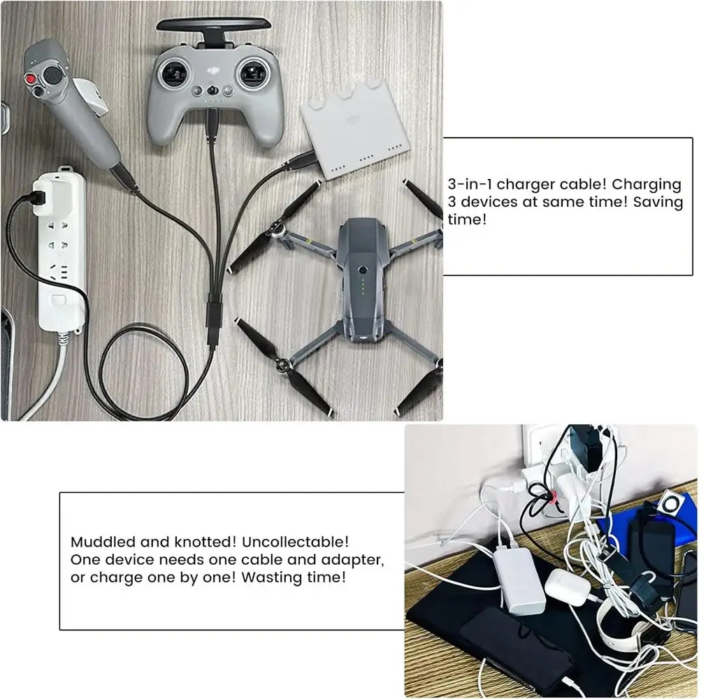 3 in 1 USB C Splitter Cable Type-C Extension Cable USB-C Female to Type C / Micro USB / Mini USB Multiple Devices Charging Cord image 3
