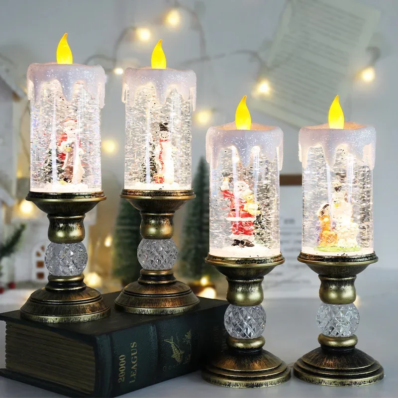 Christmas Decoration Electronic Candle Water Injection Christmas Scene Interior Crystal Snow Music Box