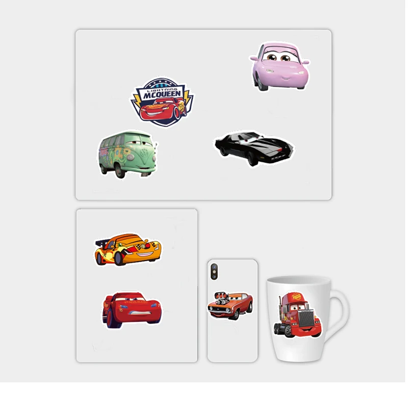 Pegatinas de dibujos animados de Disney Cars para niños, para cuaderno calcomanías de Rayo Mcqueen, Maleta, guitarra, portátil, juguetes Kawaii, 10/30/50 piezas