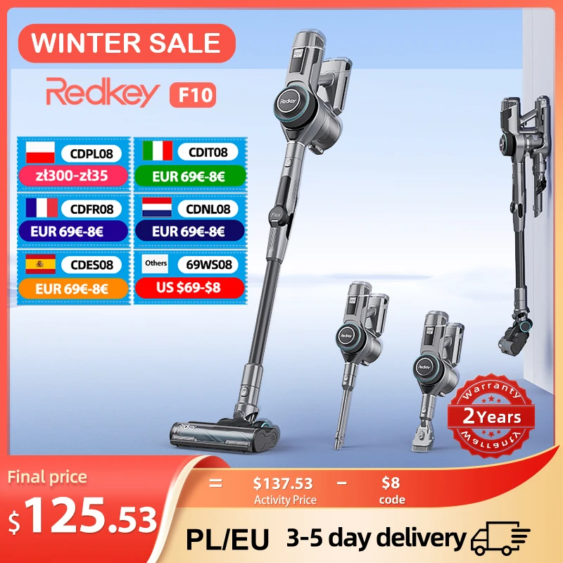 Redkey F10 Cordless Vacuum Cleaner Handheld Wireless Foldable Ortable Vacuum 400W 23kPa 0.6L Dust Cup 60 Min Long Battery Life