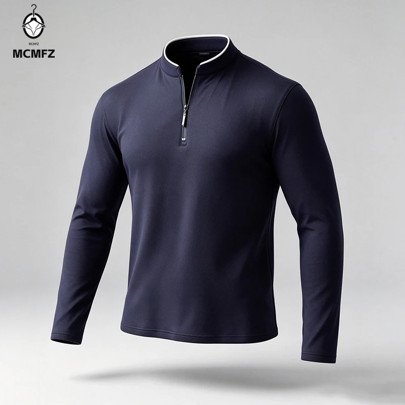 Mens Basic Half Zip Stand Collar Long Sleeve Pullover Suitable For Vacation Short Trip And Multiple Leisure Scenes