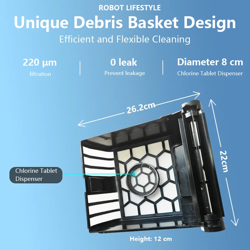 Pool Robotic Skimmer Robot Solar Cleaning Pool with 220μm Filtration 12W Solar Panel 5200mAh Battery  20 Hours Working Time