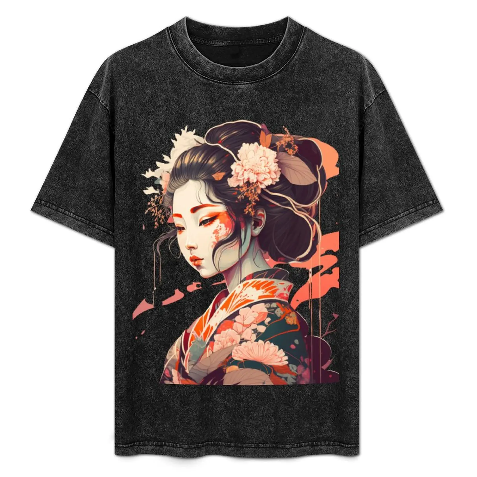 Japanese Geisha Girl T-Shirt graphic t shirt vintage anime tees blanks mens clothes