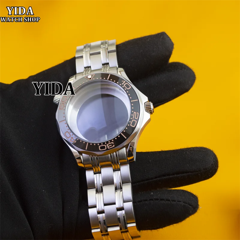 

High Quality 41mm Silver NH35 Case Stainless steel strap 10ATM Water Resistant for NH35 NH36 movement Seamaster 300 Watch Case