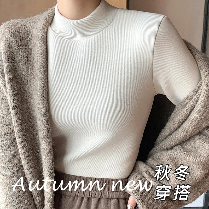 

innerwear mock neck self-cultivation knitwear base layer fleece-lined keep warm autumn winter high neck women's clothing