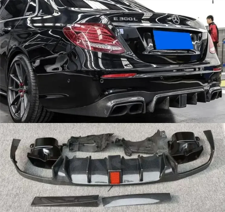 Carbon Fiber Rear Bumper Trunk Door Diffuser Lid Spoiler Exhaust Tips For Mercedes-Benz W213 E260 E300 2016-2023