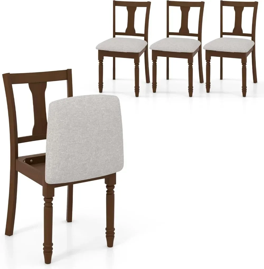 Wood Dining Chairs Set of 4, Farmhouse Dining Room Chair with Cushion Seat, Armless Wooden Dining Side Chairs with Solid Acacia