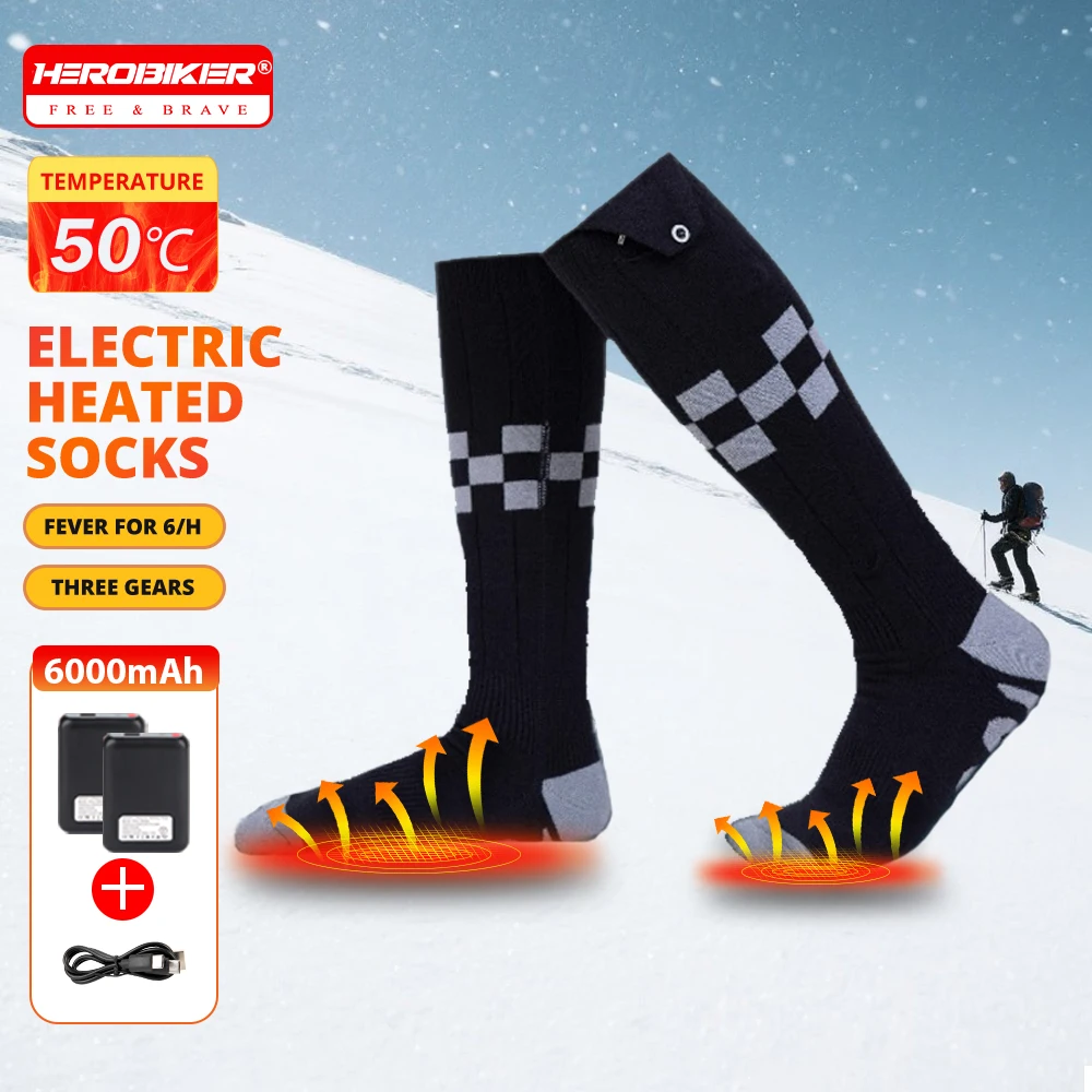 New Heated Socks Rechargeable 6000mah Electric Heated Skiing Socks Snowboarding Outdoor Sports Foot Warmer Winter Thermal Socks