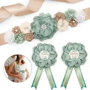 Unique Gender Reveal Party Decorations - Sage Green Maternity Sash &  Mom to Be/Daddy to Be Corsage Set