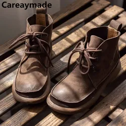 Careaymade-vera pelle etnica primavera piena mucca femmine cucito a mano caviglia morbida suola stivali donna appartamenti scarpe calde