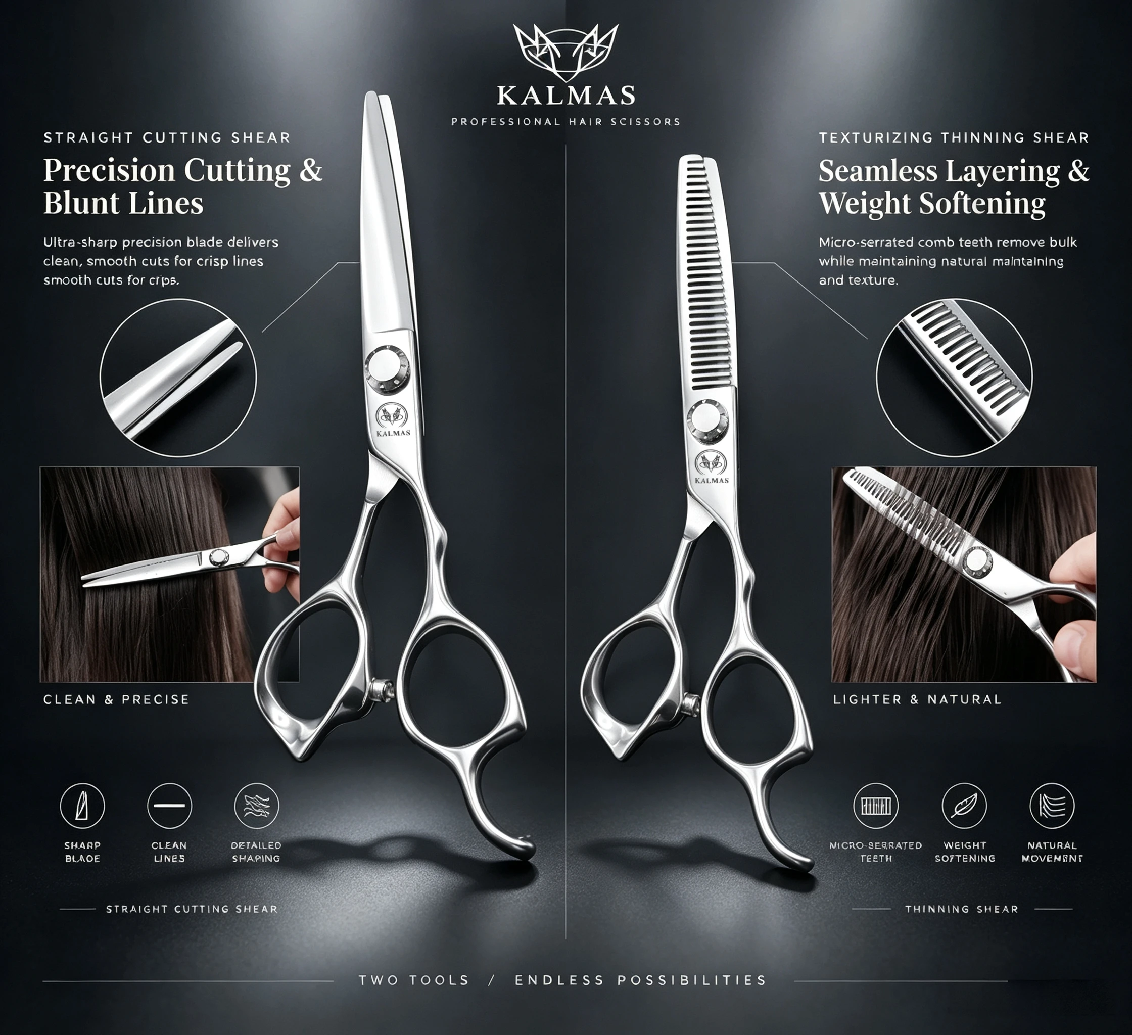 KALMAS Professional Hair Clippers VG10 Steel Thinning Scissors Home Hair Clippers