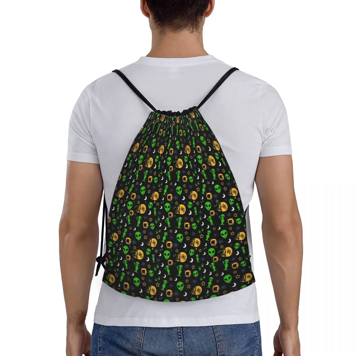 Custom Alien And UFO Space Star Pattern Drawstring Backpack Bags Men Women Lightweight Gym Sports Sackpack Sacks for Traveling