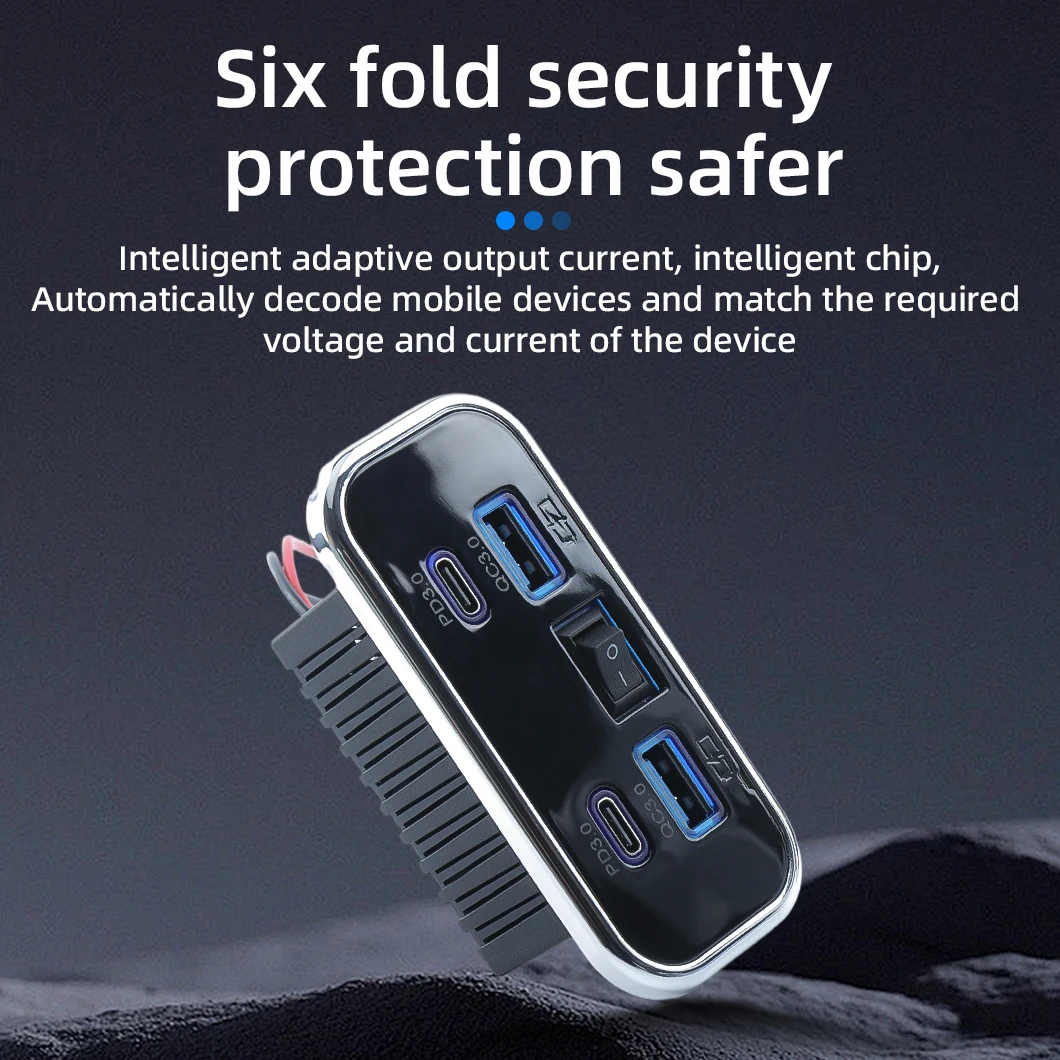 4-Port Car Modified Charger 2PD+2USB Fast Charger with ON/OFF Switch  Waterproof for 12-24V Cars Motorcycles and RVs
