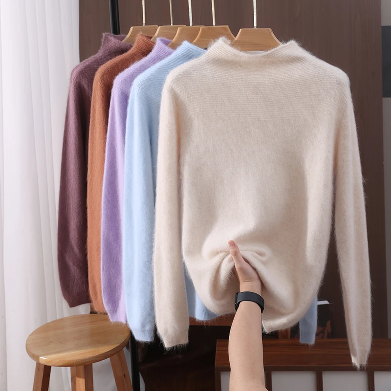 

Half High Neck Women's Pullover Sweater 100% Pure Mink Fur Knitted Sweater 2025 Autumn Winter New Style High-End Korean Version