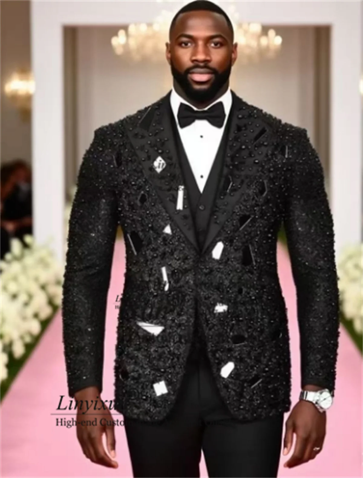 

Потрясающий мужской костюм с кристаллами из бисера, мужской пиджак с шалью и лацканами для выпускного вечера, индивидуальный свадебный смокинг жениха, комплекты из 3 предметов, trajes para hombre