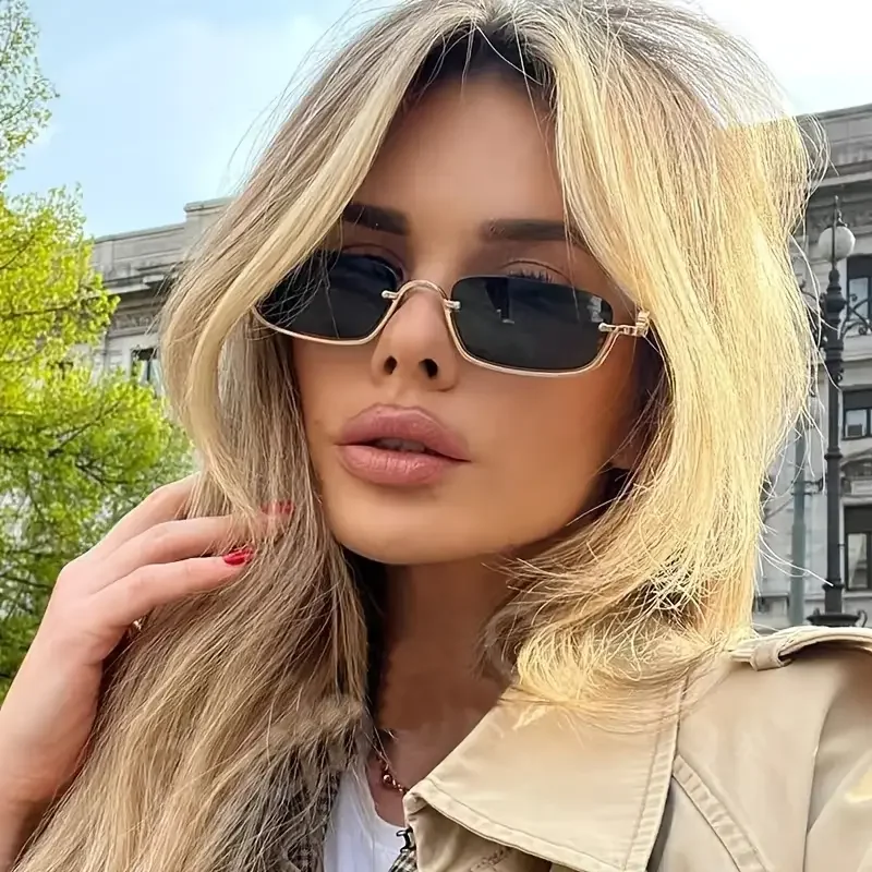 

Stylish Women's Half-Rimless Fashion Glasses Metal Frame Small Square Design Black PC Lenses forCasual Outings Hiking Adventures