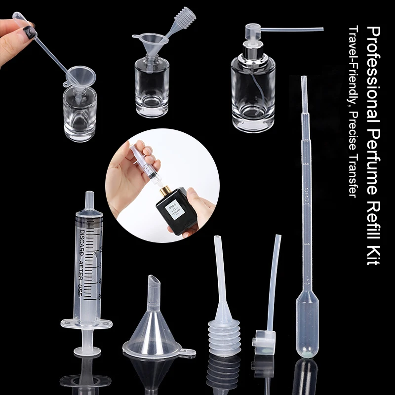 Kit de Refil de Perfume de 5ml com Seringa, Conta-gotas, Funil e Bomba - Conjunto de Ferramentas para Transferência de Líquidos para Viagem e DIY