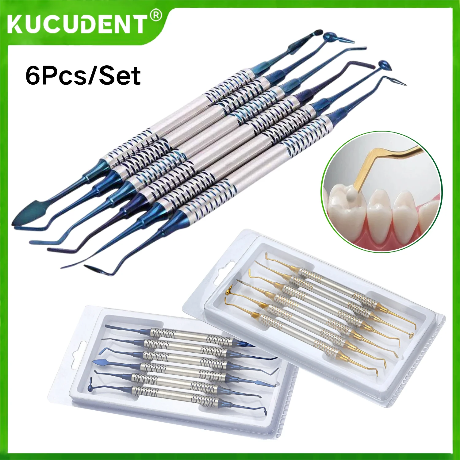 

6 шт., набор шпателей для наполнения стоматологической композитной смолы-титановая головка с толстой ручкой, стоматологический инструмент