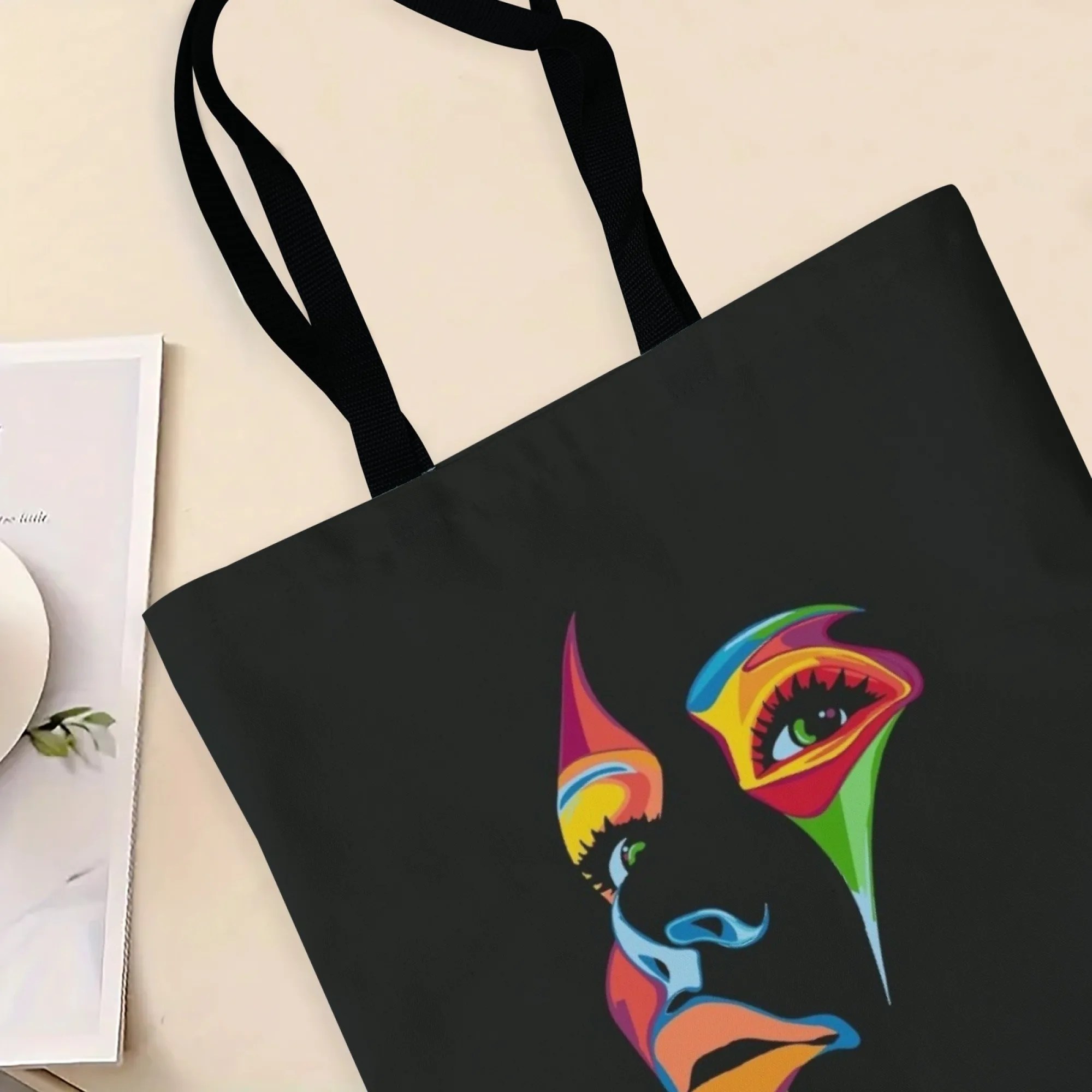 الجدة الإبداعية مجردة الوجه حمل حقيبة قماش حقيبة كتف قابلة لإعادة الاستخدام هدية للأصدقاء الذين عشاق التصميم الفني التجريدي #5