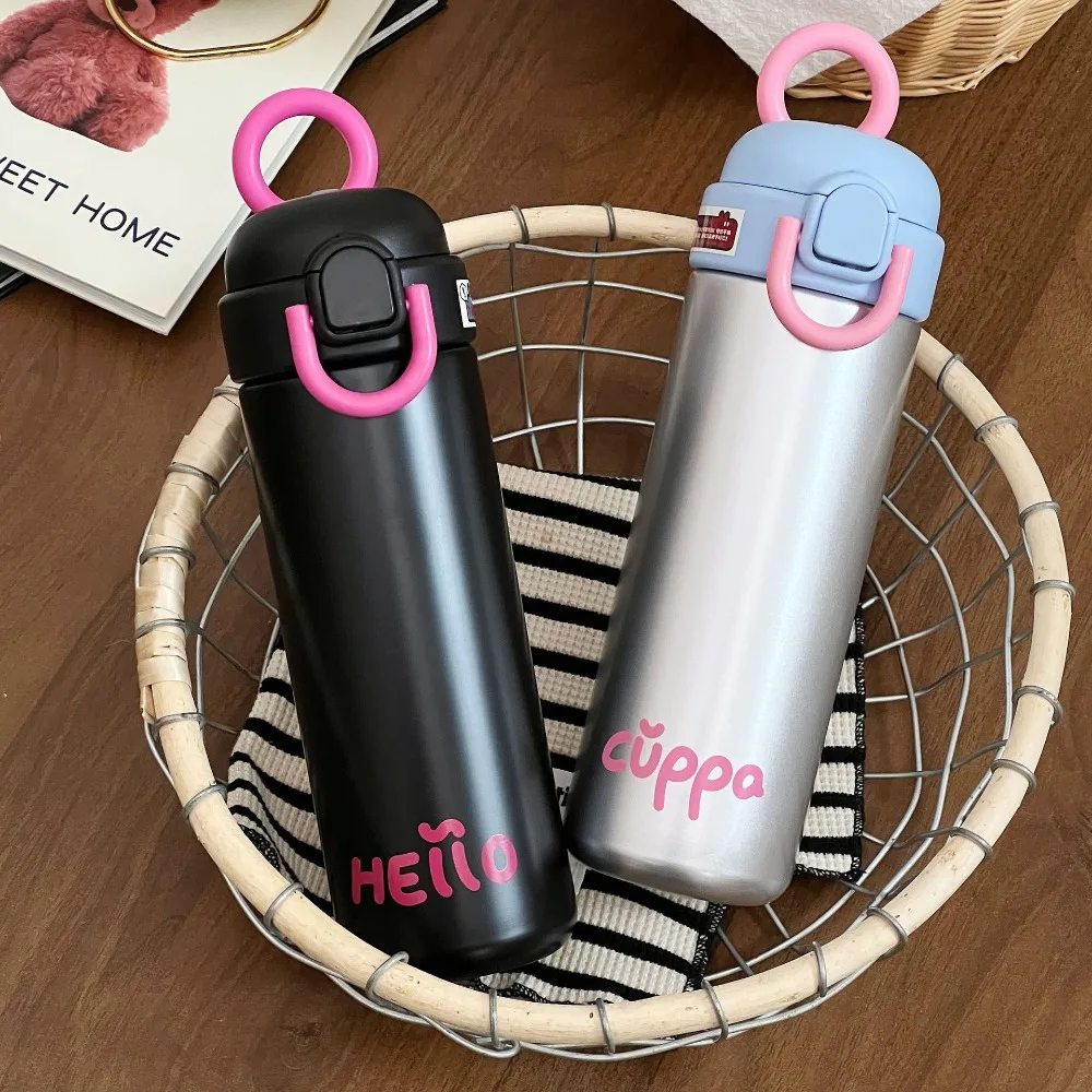 

Drinkware Bounce Lid Black Pink Thermos Bottle Stainless Steel 500ml Thermal Water Bottle Leakproof Sealed Thermos Cup Girl