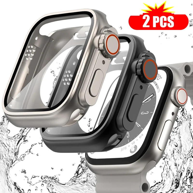 2PCS Tempered Glass+Cover For Apple Watch case 44mm 45mm Bumper Screen Protector Change to Ultra IWatch Series 9 8 7 SE 6 5 4