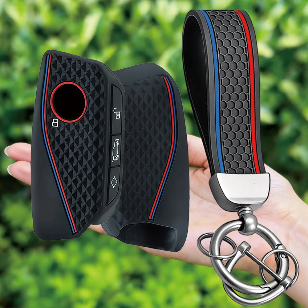 Keychain For BMW Ix I4 X7 Xm X7 X6 X5 X1 IX1 X4M 2022 2023 3 Button Silicone Remote Key Fob Ring Shell Case Cover Shell Holder