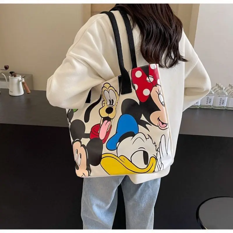 Nueva Bolsa de Lona de Gran Capacidad con Diseño de Mickey, Linda Bolsa de Mano y Hombro para Mujer, Bolso de Compras Portátil