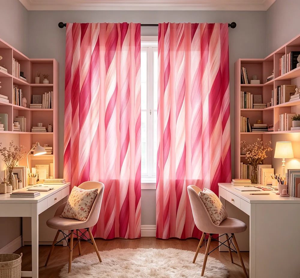2PCS Digital Printed Curtains, Pink Twisted Satin Ribbon Bow Elegant, Modern Home Decor Style for Living Room Bedroom Decor