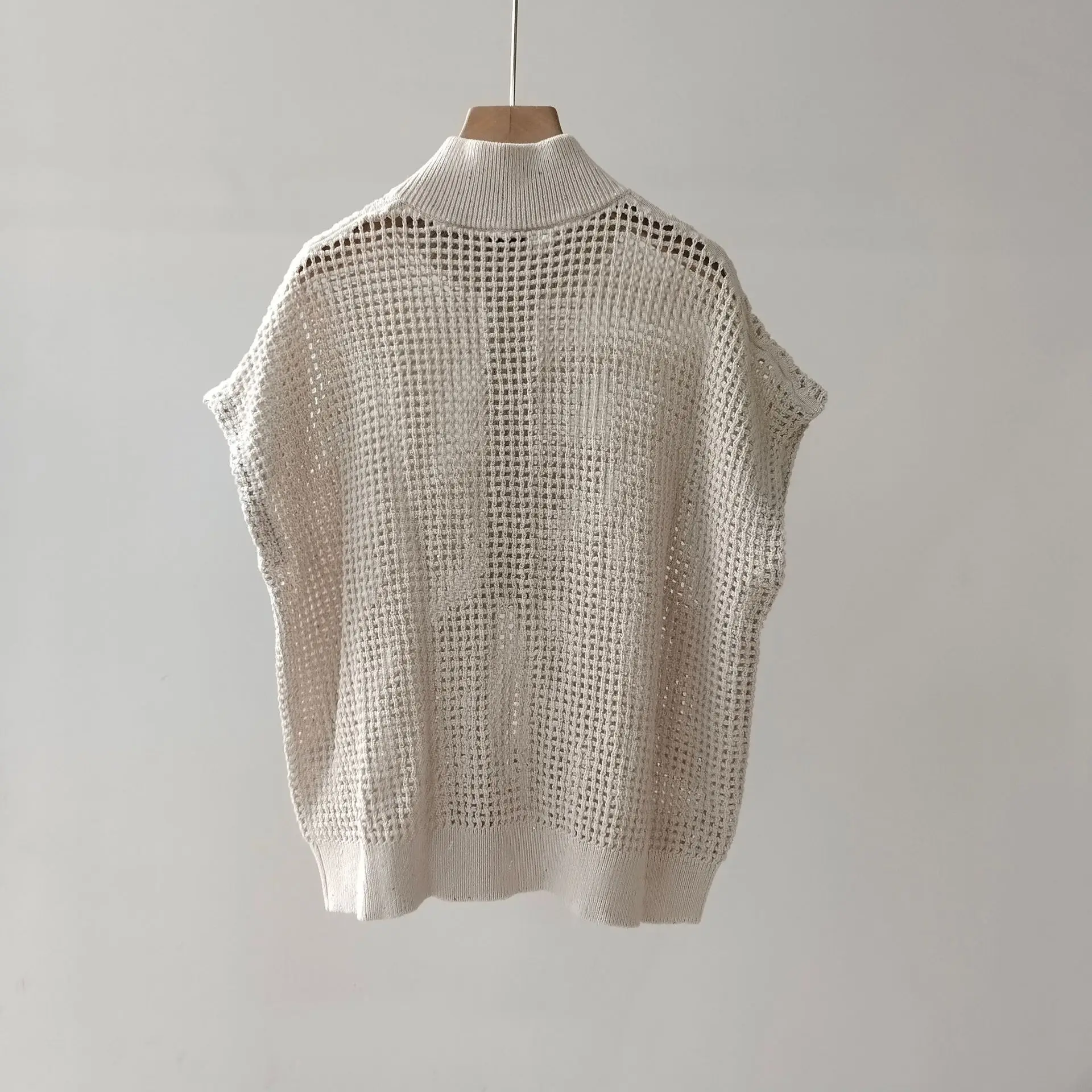 Spring Summer New Hollow Knitted Zipper Jacket Casual Versatile Top for Women