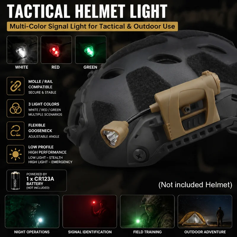Tactical Helmet Strobe Flashlight 3 Modes LED Tactical Helmet Head Light Energy Saving Outdoor Headlamp Four Color Adjustment