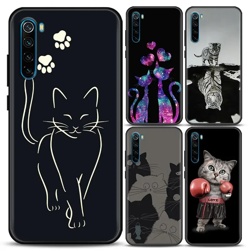 Funny Cute Cat Line Art Phone Case For Xiaomi Redmi Note 11 10 9 8 Pro 9S 8A 10S 11S Soft Cover For Redmi Note 8Pro 10Pro Fundas