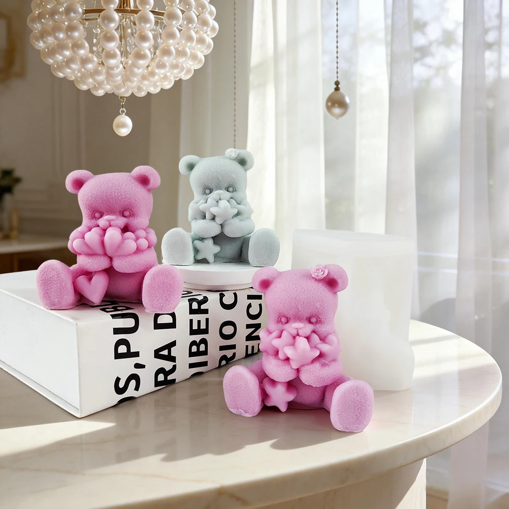 3D Bear Series Silicone Candle Mold Handmade Soap Plaster Resin Mold Teddy Bear Scented Candle Home Decoration Gift