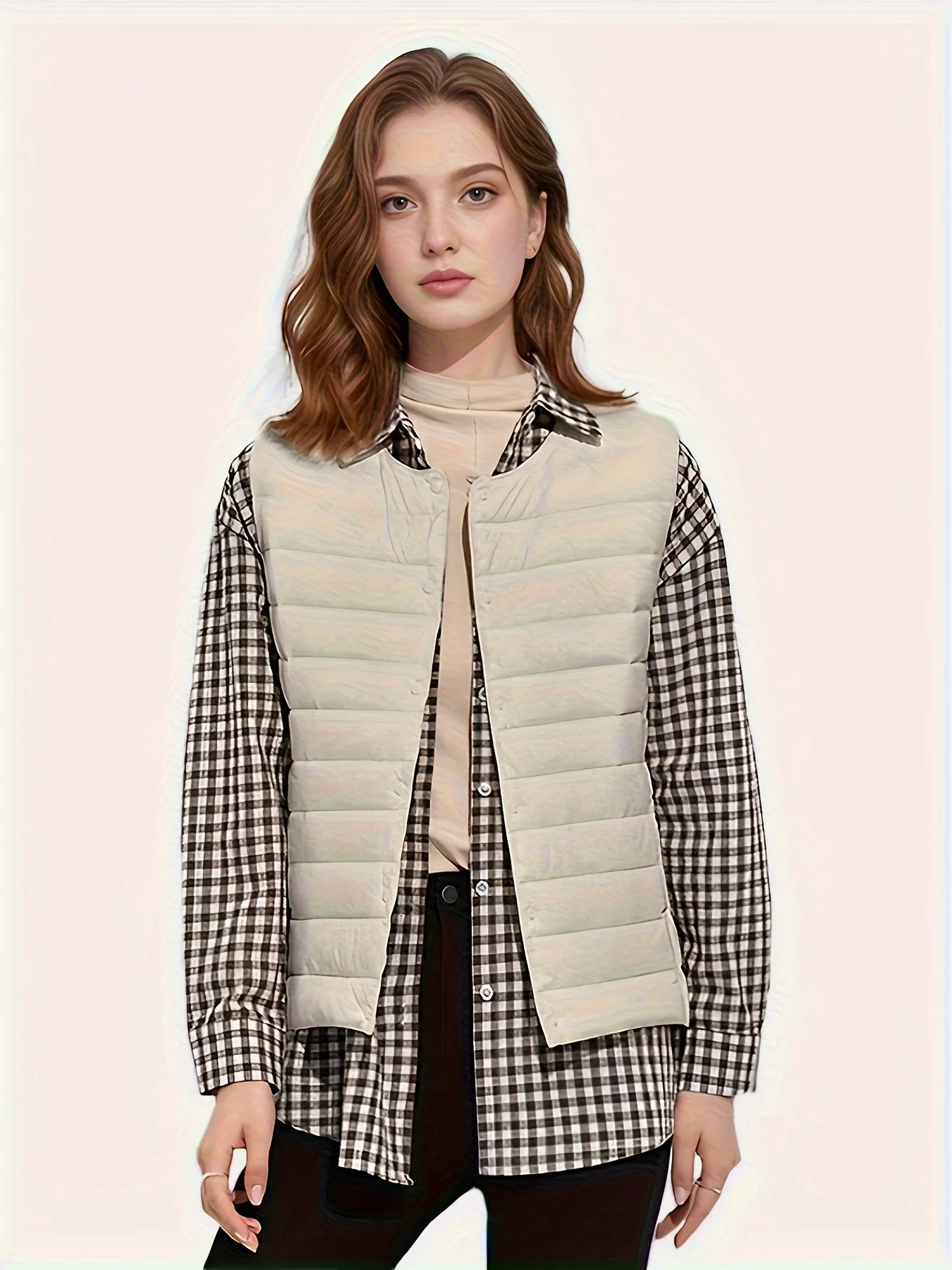 우아한 특별한 패션 가을과 겨울 단색 우아한 다운 베스트 라이트 다운 재킷