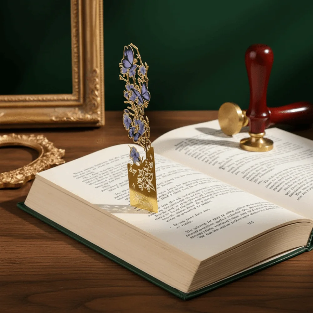 

2Pcs Golden Hollow Butterfly Bookmark Bronzing Painting Vintage Design Reading Bookmark Exquisite Craft Tassel Pendant