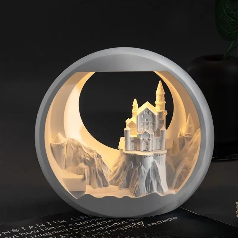 Castle Night Light Aromatherapy Diffuser Stone Ornament Flameless Essential Oil Decor Birthday Gift for Girls Home Bedroom