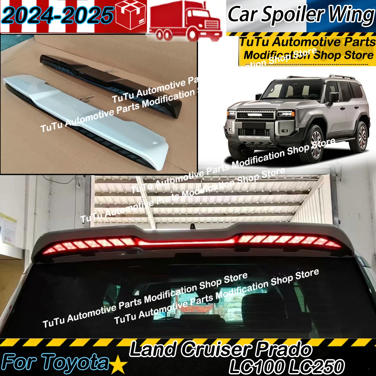 Rear Spoiler Wing for Toyota Prado LC100 1998-2007 LC250 2024+ Dynamic Flowing Turn Signal Light Runs Through Dragon Scale Style