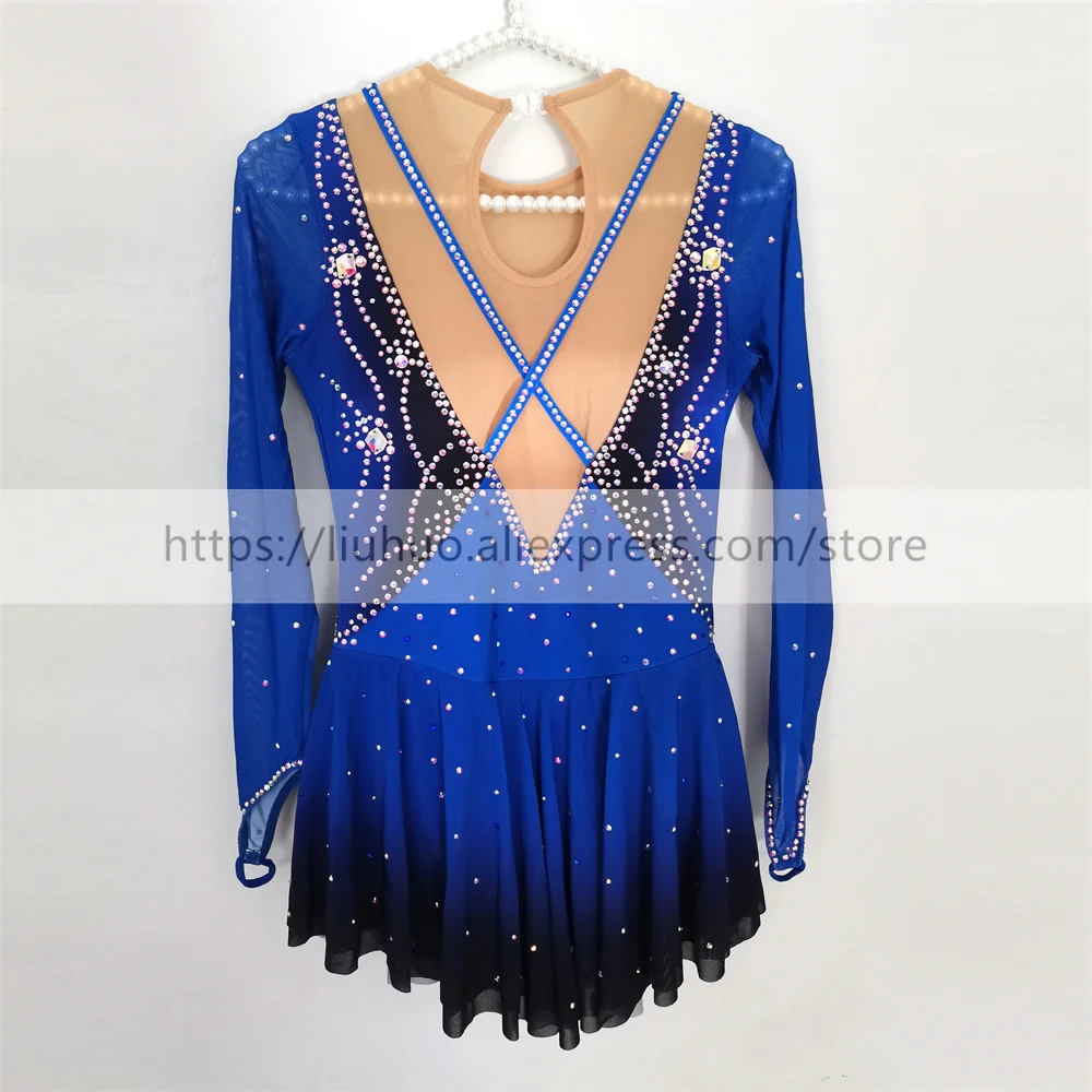 LIUHUO ผู้หญิงผู้ใหญ่สาวปรับแต่งเครื่องแต่งกายการแข่งขัน Leotard สเก็ตน้ําแข็งชุด Roller Modern Blue Dance เด็ก