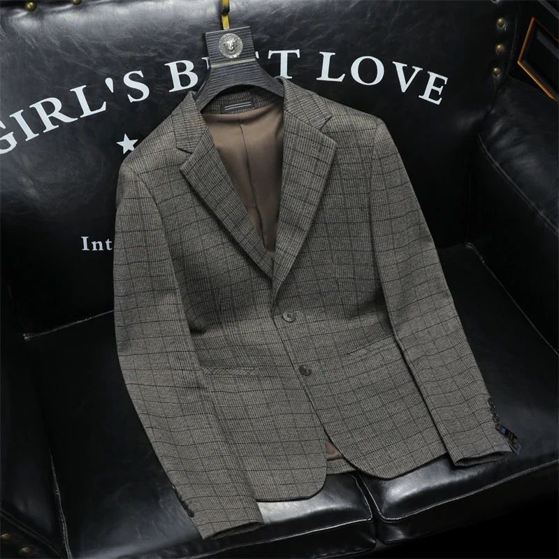 

Облегающие брендовые модные клетчатые пиджаки для мужчин, изысканный, легкий в уходе, четыре сезона, качественная куртка из смеси полиэстера Terno Masculino